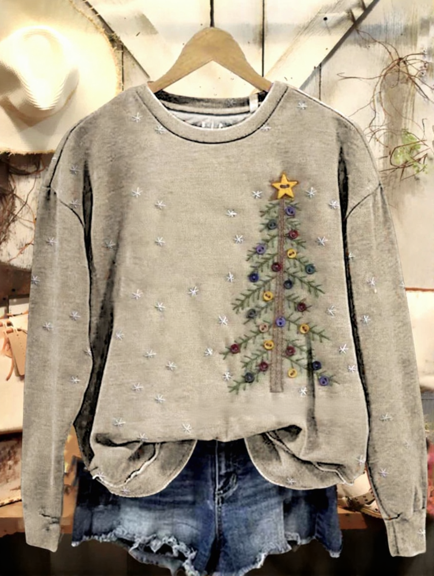 Retro Christmas Tree Casual Long Sleeve Turtleneck Pullover Sweater