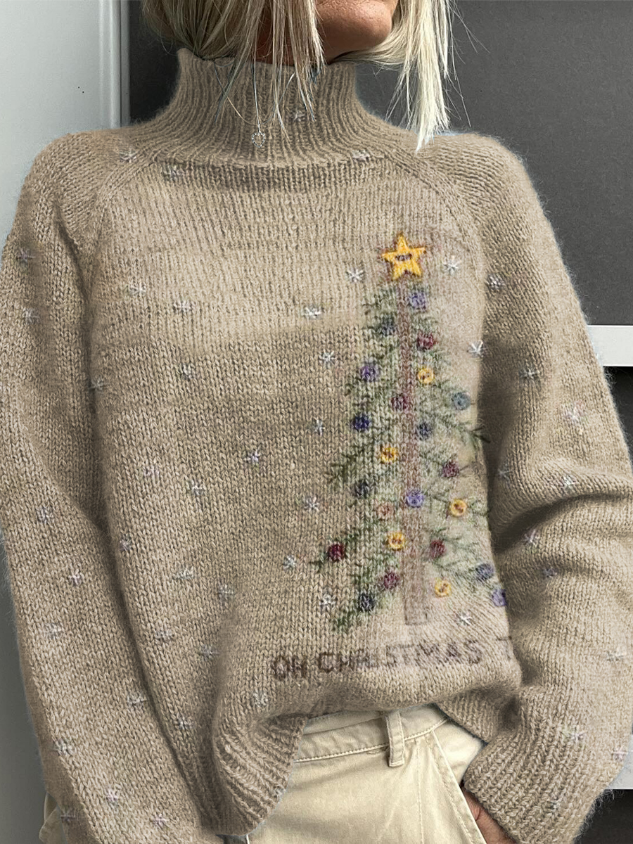 Retro Christmas Tree Casual Long Sleeve Cardigan Sweater
