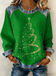 Retro Golden Christmas Tree Print Sweatshirt