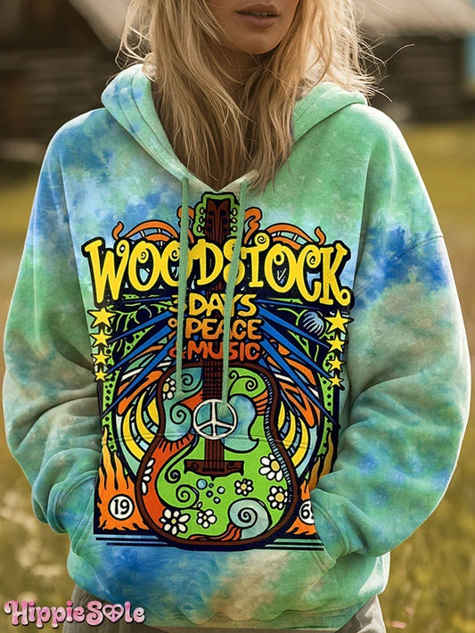 Unisex Vintage Hippie Music Woodstock Art Print Casual Hoodie