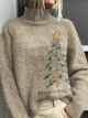Retro Christmas Tree Casual Long Sleeve Turtleneck Pullover Sweater
