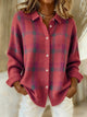 Women's Casual Contrast Color Autumn And Winter Retro Plaid Print Buttoned Cardigan Sweater