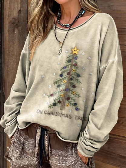Retro Christmas Tree Casual Zip Sweatshirt