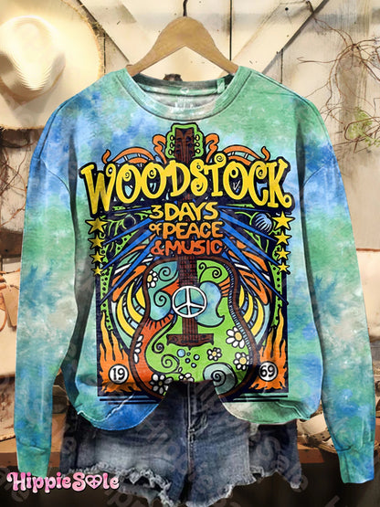 Unisex Vintage Hippie Music Woodstock Art Print Casual Sweatshirt