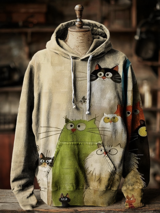 Women's Cute Cat Art Print Casual Hoodie
