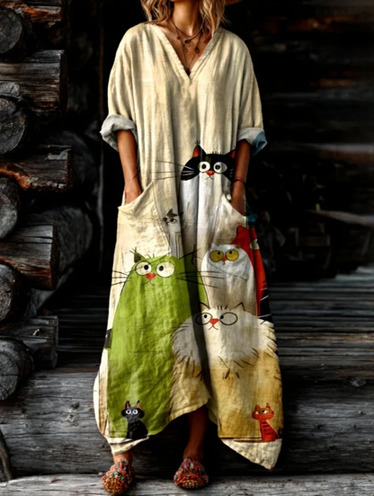 Women's Cute Cat Art Print Casual Short Sleeve Shirt